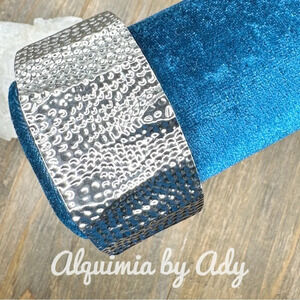 Maximalist Chunky wide silver statement bangle cuff textured bracelet